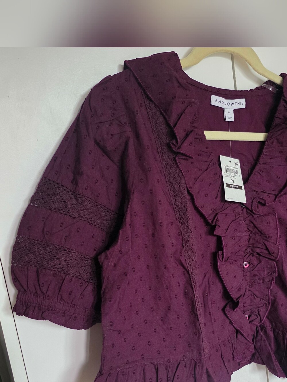 And/Or This.   Petite Ruffled-Front Clip-Dot Cotton Button-Up Blouse | PL